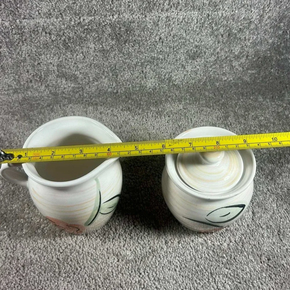Pfaltzgraff Tango Rimed Sugar & Creamer Tea Rose Floral Stoneware White